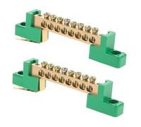 GETAJGHSD Kit De 2 Barras Colectoras De Tierra De Cobre 6x9 Cm 8 Terminales Verdes Para Bloque De Puesta a Tierra, Panel De Distribución Eléctrica y Conexiones Seguras Sistemas Eléctricos