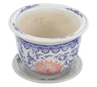 GETAJGHSD Maceta de Cerámica Azul y White Estilo Jingdezhen, Tamaño Pequeño 12cm, con Bandeja, Maceta para Suculentas y Cactus, Macetero Delicado para Escritorio y Balcón, Jardinera