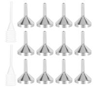 GETAJGHSD Mini Embudo Metálico Pequeño de Aluminio para Llenado de Líquidos y Polvos, 12 Piezas (10 Embudos Tamaño L Plata 2 Goteros de 3 Ml) para Uso Doméstico y Científico