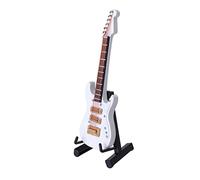GETAJGHSD Mini Guitarra Eléctrica Decorativa de Madera Blanca con Soporte de Plástico Negro y Caja Artesanal para Regalo de Cumpleaños y Decoración de Hogar Oficina o Taller