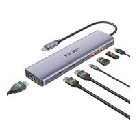 Getatek Hub USB C de 10 Gbps, estación de acoplamiento para laptop, estación de acoplamiento de triple pantalla 7 en 1 con HDMI dual, DisplayPort, PD 100 W, 2 USB 3.2, puerto USB C 3.2 para Dell HP