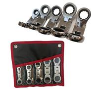 Getdoublerich Flex-Head - Juego de 5 llaves de trinquete de doble extremo de 12 puntos de 8 a 19 mm, para herramientas de combinación rechoncha para trabajos de acceso apretado