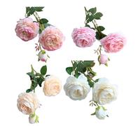 Getdoublerich Flor de peonía artificial de 3 cabezas, planta de seda de plástico, 61 cm de alto, tallo floral falso para decoración del hogar, oficina, boda, sala de estar