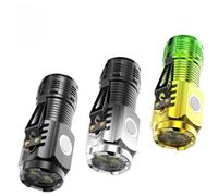 Getdoublerich Linterna LED de tres ojos, 500 lúmenes recargable para mini linterna con base magnética y clip para bolígrafo, carga rápida tipo C, luz compacta impermeable para camping, EDC, color