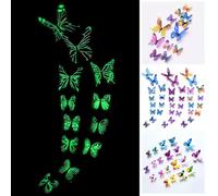 Getdoublerich Pegatinas de pared 3D luminosas de mariposa, calcomanías de PVC que brillan en la oscuridad para dormitorio, sala de estar, 12 unidades, varios tamaños, 6-11 cm, decoración del hogar