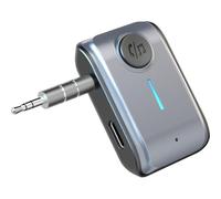 Getdoublerich Receptor de audio inalámbrico 5.3 con micrófono, adaptador auxiliar de coche de 3.5 mm, ranura para tarjeta TF, llamadas manos libres, batería 6H para sistema estéreo del vehículo