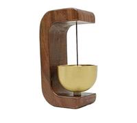 Getdoublerich Timbre inalámbrico de madera con campana de latón, decoración de campanilla de viento de estilo japonés, instalación de succión magnética para el hogar, oficina, tienda, agradable para