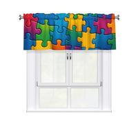 Geteruichi Cenefa de ventana de 54 x 18 pulgadas, pieza de rompecabezas para autismo, cortina con bolsillo para barra de amor, para cocina, baño, sótano