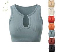 Gethey Shape me up Crop Tops, Women Long Sleeve Breathable Shockproof Tight Sexy Workout v Neck Crop Tops (Gray Blue,L)