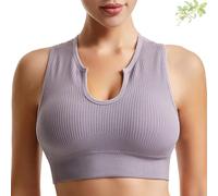 Getheyshape Me Up - Brasier corto con forma de sostén, top corto con texto en inglés "Don't Wear a Bras" para entrenamiento, brasier de yoga acanalado sin costuras, gris, L