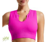 Getheyshape Me Up - Brasier corto con forma de sostén, top corto con texto en inglés "Don't Wear a Bras" para entrenamiento, brasier de yoga acanalado sin costuras, rosa, L