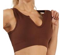 Getheyshape Shape Me up Crop Top, Seamless U-Neck Sports Vest Shirt, Sleeveless Yoga Back Tank Tops with Built in Bras (Brown,s)