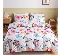GETIYA Juego de ropa de cama con estampado de mariposas multicolor para mujer y niña, de microfibra, funda de edredón para niños, diseño de mariposas, funda de edredón para cama individual con funda