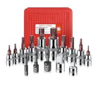 GETLITOOL 15pcs Juego de llaves de vaso Torx T10-T60 con Adaptador de Vaso, llaves de Vaso Profesionales de Acero Aleado S2 Resistentes para llave Dinamométrica