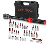 GETLITOOL 32pcs Llave Dinamométrica 1/4'' 5-25Nm, Precisión ±3% de Acero de Cromo-Molibdeno con 2con Puntas TX/HEX/PH/XZN de Acero S2 y Vasos, Extensión, Adaptador 3/8"
