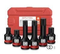 GETLITOOL Juego de 6 llaves de vaso Impact XZN M14-M18, 1/5.1 cm Drive CR-MO Impact XZN Triple Square Spline Bit Socket Set con tamaño marcado y caja de almacenamiento para reparación de automóviles