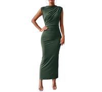 GETMINT Vestido formal fruncido ajustado para mujer, sin mangas, abertura en la espalda, elegante, para invitada de boda, cóctel, vestido largo, verde, S
