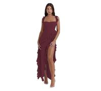 GETMINT Vestido largo entallado con tirantes delgados y abertura alta para mujer, cuello cuadrado, espalda descubierta, vestido de fiesta, club, vestido de noche, rojo vino, L