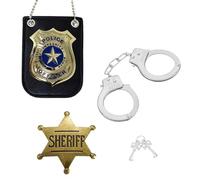 GETRICH Accesorios Policia para Niños, Placa de Policía, Esposas Juguete Niños, Broche, Llave, Policía Accesorio para Juegos de Roles, Fiestas, Carnaval, Niños Halloween Fiesta