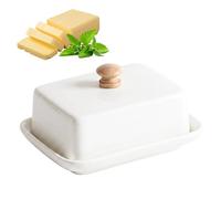 GETRICH Plato de Mantequilla Cerámica Blanca con Tapa, Mantequillera Cerámica para 250 gr, Mantequera con Tapa para Barras de Mantequilla Estándar, Color Blanco
