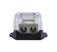 Gettimore Bloque de distribución de energía de aleación de zinc de 2 vías, calibre 0/2/4 en calibre 4/8, divisor de cable de audio para automóvil con base de policarbonato y cubierta protectora para