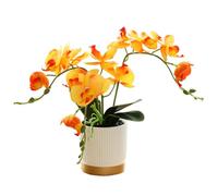 Gettimore Bonsái artificial Phalaenopsis con maceta con borde dorado blanco, planta de orquídea de plástico de 13 pulgadas de alto para decoración del hogar y la oficina