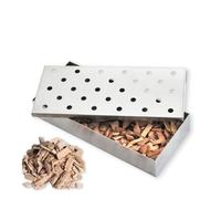 Gettimore Caja de astillas de madera de acero inoxidable para tubería de madera de pellets, 12 pulgadas con tapa con bisagras y diseño ventilado, compatible con parrillas de carbón y gas