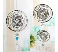 Gettimore Carillón giratorio de viento de acero inoxidable para decoración del hogar, jardín al aire libre, atrapavientos de metal giratorio 3D con sonidos agradables, color plateado (50/58 cm)