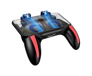 Gettimore Controlador de juego de refrigeración para teléfonos de 4.7 a 6.5 pulgadas, mango de banco de energía de 2500 mAh con ventiladores duales y gatillos L1R1 de metal, soporte plegable para