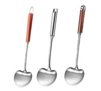 Gettimore Cuchara de cocina de acero inoxidable con mango de nogal, espátula de mango largo para wok de cocina, apta para lavavajillas