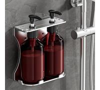 Gettimore Dispensador de jabón de pared para champú, gel de baño y jabón para platos, botella de bomba manual con soporte, acero inoxidable y plástico, 6,5 x 6,5 x 16,5 cm, color plateado