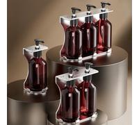 Gettimore Dispensador de jabón de pared para gel de ducha, champú y jabón de platos, botella de bomba manual con soporte, acero inoxidable y plástico, 6,5 x 6,5 x 16,5 cm