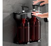 Gettimore Dispensador de jabón montado en la pared para champú, gel de ducha, jabón de platos, bomba manual con soporte, acero inoxidable y plástico, 6,5 x 6,5 x 16,5 cm, marrón