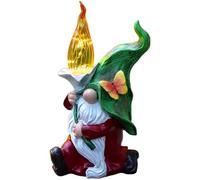Gettimore Estatua de gnomo de resina alimentada por energía solar con noche para iluminación de jardín, patio y balcón, 21 x 18 x 35 cm, color verde