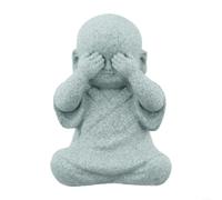 Gettimore Figura de monje de Buda de resina de arenisca, pequeña estatua de jardín con tema See No Evil, adorno de césped resistente a la intemperie, 4 x 5 x 6 cm (E)