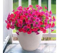 Gettimore Flores artificiales de eucalipto y gloria matutina - 10 racimos de seda para decoración floral para jardín, porche, balcón, rojo rosa, morado, rojo grande rosa y rojo 10