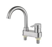 Gettimore Fregadero de lavabo de acero inoxidable 304 con grifo mezclador frío y caliente, diseño contemporáneo de una sola manija, instalación de 2 agujeros