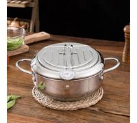 Gettimore Freidora de acero inoxidable con tapa, estante de goteo de aceite extraíble y termómetro de control de temperatura para estufas de gas, inducción, eléctricas, 3,2 L