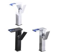 Gettimore Grifo luminoso de cascada con luz LED que cambia de color para armario de lavabo de baño, 240 x 125 mm, construcción de cobre, no requiere herramientas de instalación