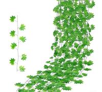 Gettimore Guirnalda de hiedra artificial para decoración del hogar, vid colgante falsa con 30 hojas por tira, 12 tiras de 2,4 m de largo, follaje de tela verde y roja para decoración de fiestas, otoño