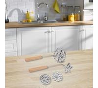 Gettimore Juego de 6 moldes de hierro roseta con asas de madera, kit de fabricación de bunuelos de aleación de aluminio para hornear galletas y pasteles