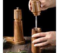 Gettimore Juego de molinillo de sal y pimienta de madera con grosor ajustable, molinillo de especias manual para cocina, incluye bandeja de recambio