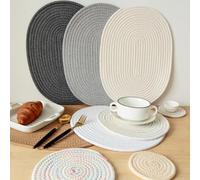 Gettimore Juego de salvamanteles de cocina aislados, cuerda de algodón, resistentes al calor, 400 x 30 cm, para platos calientes y utensilios de cocina, estilo bohemio de granja, paquete de 5