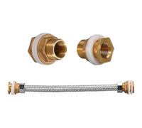 Gettimore Kit de conector de tanque de agua con accesorios de mamparo de latón y tubo flexible de acero inoxidable de 11.8 pulgadas para barril de lluvia y sistemas de recolección de agua de lluvia