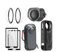 Gettimore Kit de protección para cámara Insta360 X5 con funda rígida de almacenamiento, cubierta de silicona para el cuerpo, tapa de lente y películas protectoras de pantalla, color negro