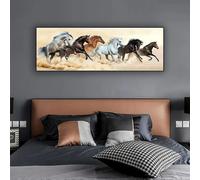 Gettimore Lienzo de seis caballos corriendo, 40 x 120 cm, impresión artística sin marco con borde blanco, arte de pared impermeable de alta definición para sala de estar, dormitorio, oficina