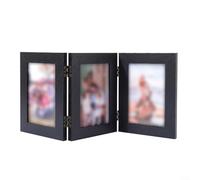 Gettimore Marco de fotos plegable, 3 marcos de fotos con bisagras plegables para exhibición de escritorio, soporte de fotos de ángulo ajustable con parte delantera protectora transparente (madera