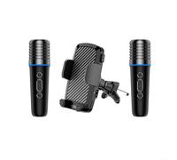 Gettimore Micrófono de karaoke para coche con soporte para teléfono, reducción de ruido con un solo botón, opción de micrófono doble, compacto 13,2 x 8 x 15,3 cm para cantar llamadas manos libres