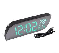 Gettimore Moderno reloj electrónico de escritorio con acabado de espejo, pantalla de humedad de temperatura, LED regulable, USB o para reloj despertador alimentado por batería para interiores (verde)