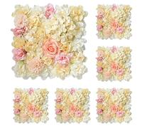 Gettimore Paquete de 6 paneles de pared de flores artificiales de 15 x 15 pulgadas, rosas de seda 3D, hortensias para decoración de bodas, fiestas, interiores y exteriores
